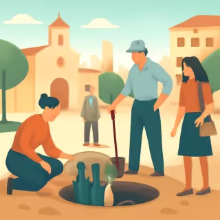 Descubren antiguo pozo negro con botellas en la plaza Gertrudis Funes de San Juan durante obras