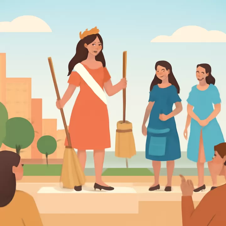 En Colonia Aurora entregaron escobas y baldes como premios a la reina y princesas en el Día de la Mujer