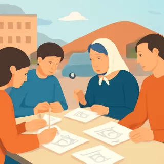 Bordado colectivo de pañuelos blancos en Comodoro Rivadavia por el Día de la Memoria