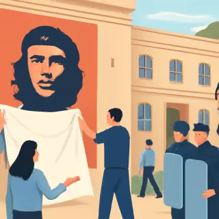 Intento de tapar un mural del Che Guevara en Filosofía y Letras terminó con intervención policial