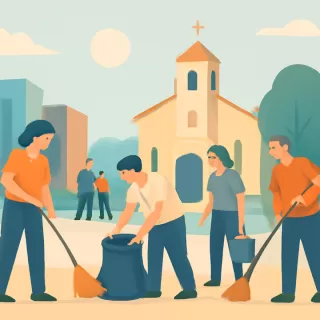 Vecinos y fieles realizaron tareas de limpieza en la parroquia San Cayetano de Comodoro Rivadavia