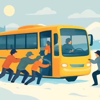 Chofer en Bariloche pidió a pasajeros saltar para destrabar colectivo detenido por nieve