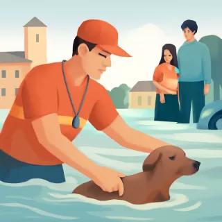 Guardavidas rescata a perro durante crecida del río Uruguay en Colón